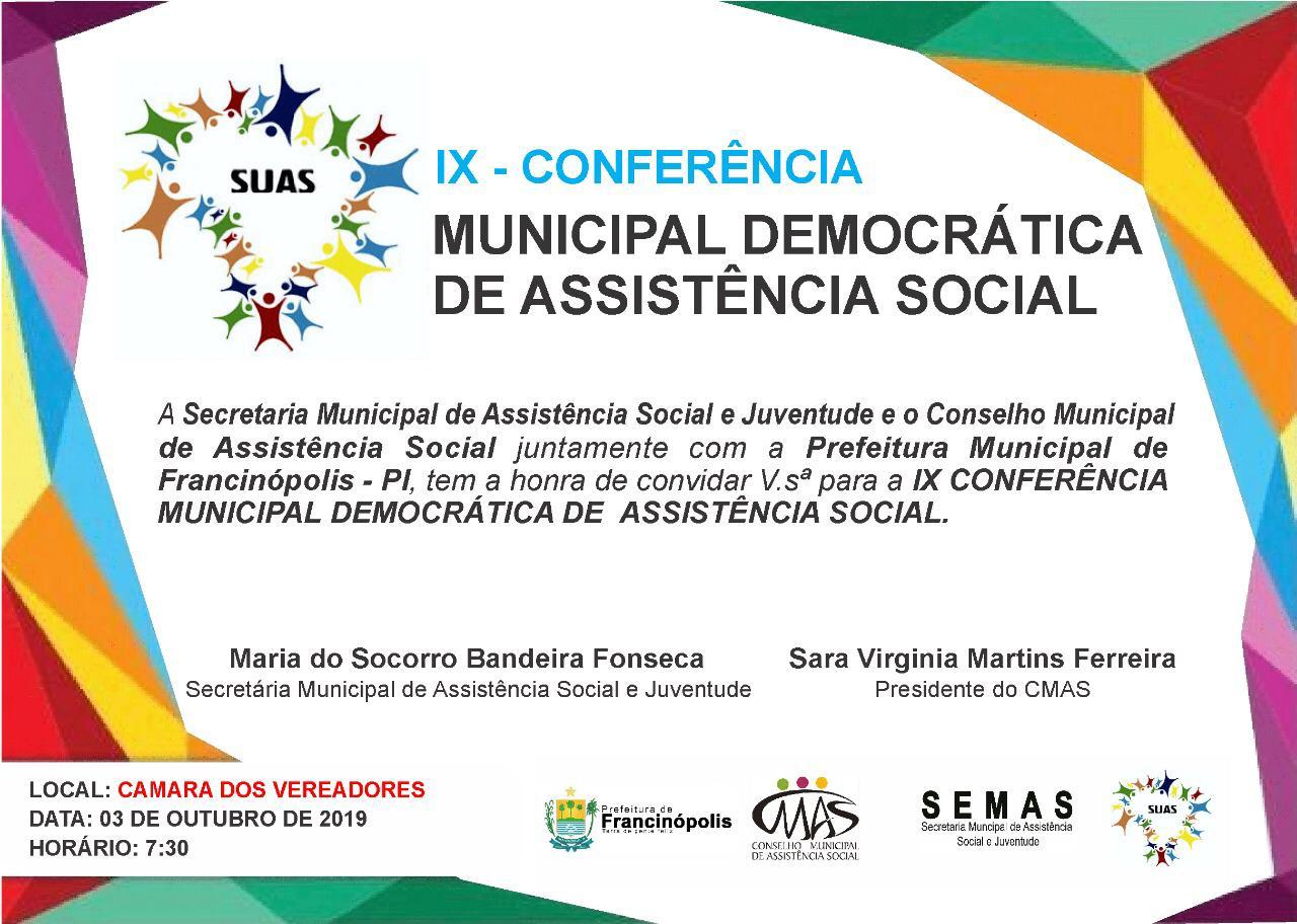 Imagem capa da notícia IX Conferência Municipal Democrática de Assistência Social 
