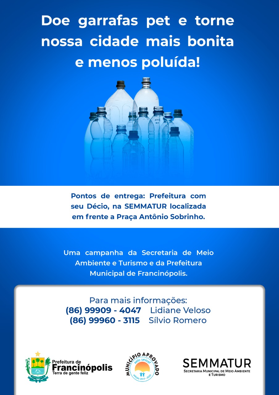 Imagem capa da notícia Secretaria de Meio Ambiente e Turismo de Francinópolis lançou campanha para arrecadação de garrafas pet