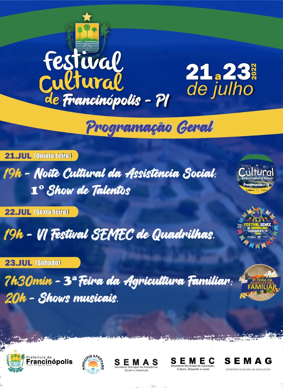 Imagem capa da notícia Prefeitura de Francinópolis divulga programação do 1º Festival Cultural