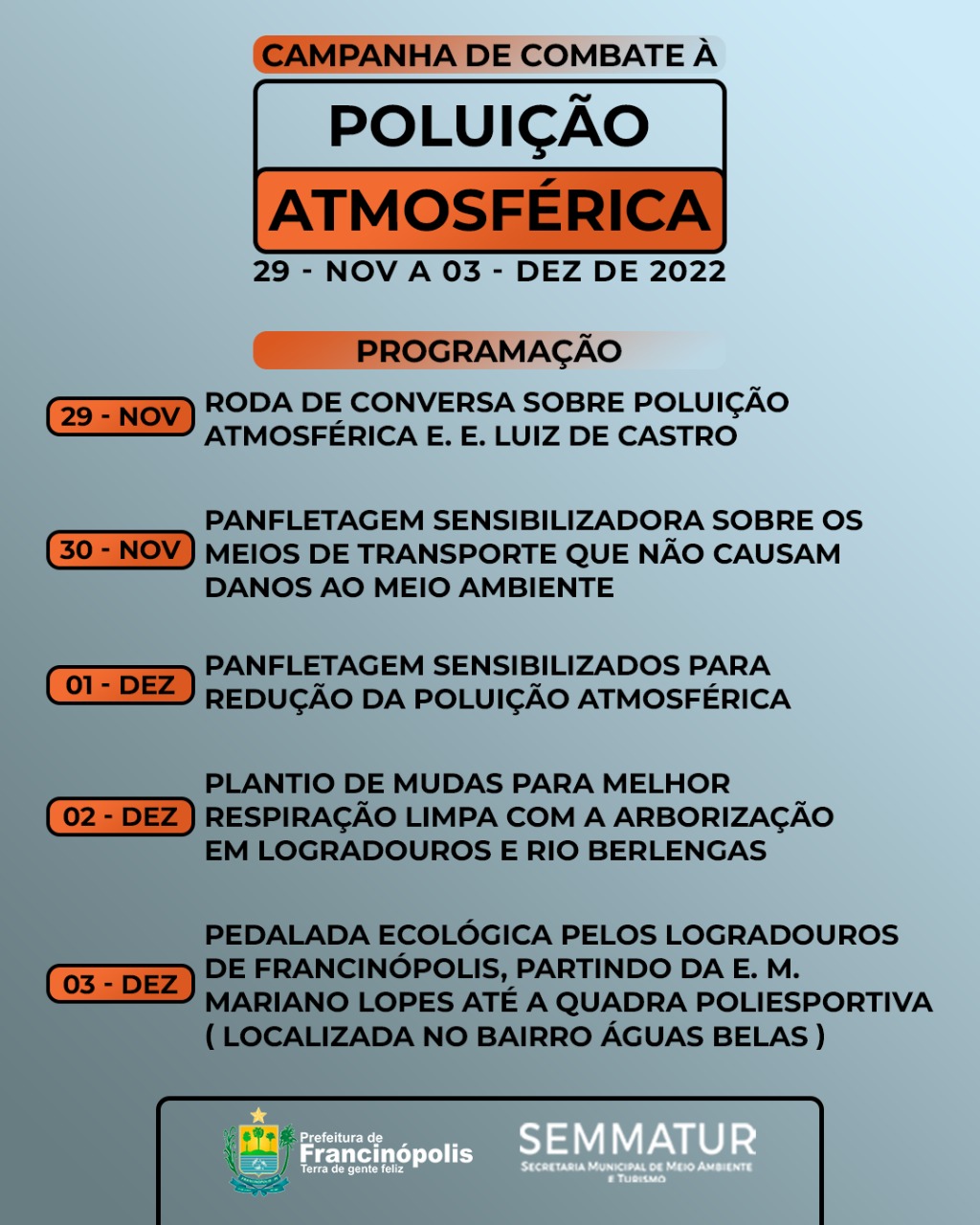 Imagem capa da notícia Secretaria de Meio Ambiente e Turismo lança Campanha de Combate à Poluição Atmosférica