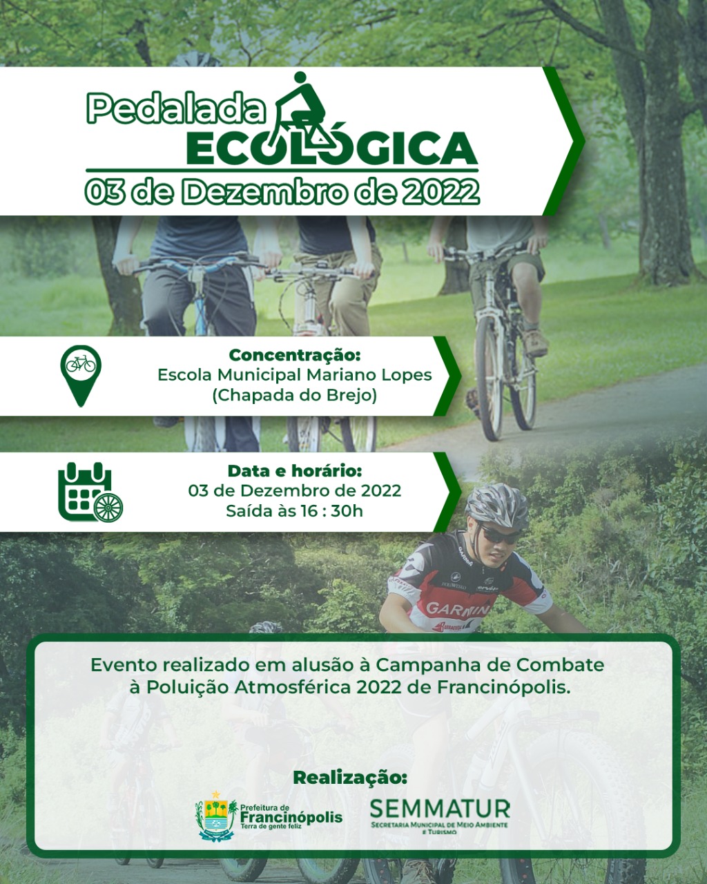 Imagem capa da notícia Secretaria de Meio Ambiente e Turismo promoverá pedalada ecológica em Francinópolis  