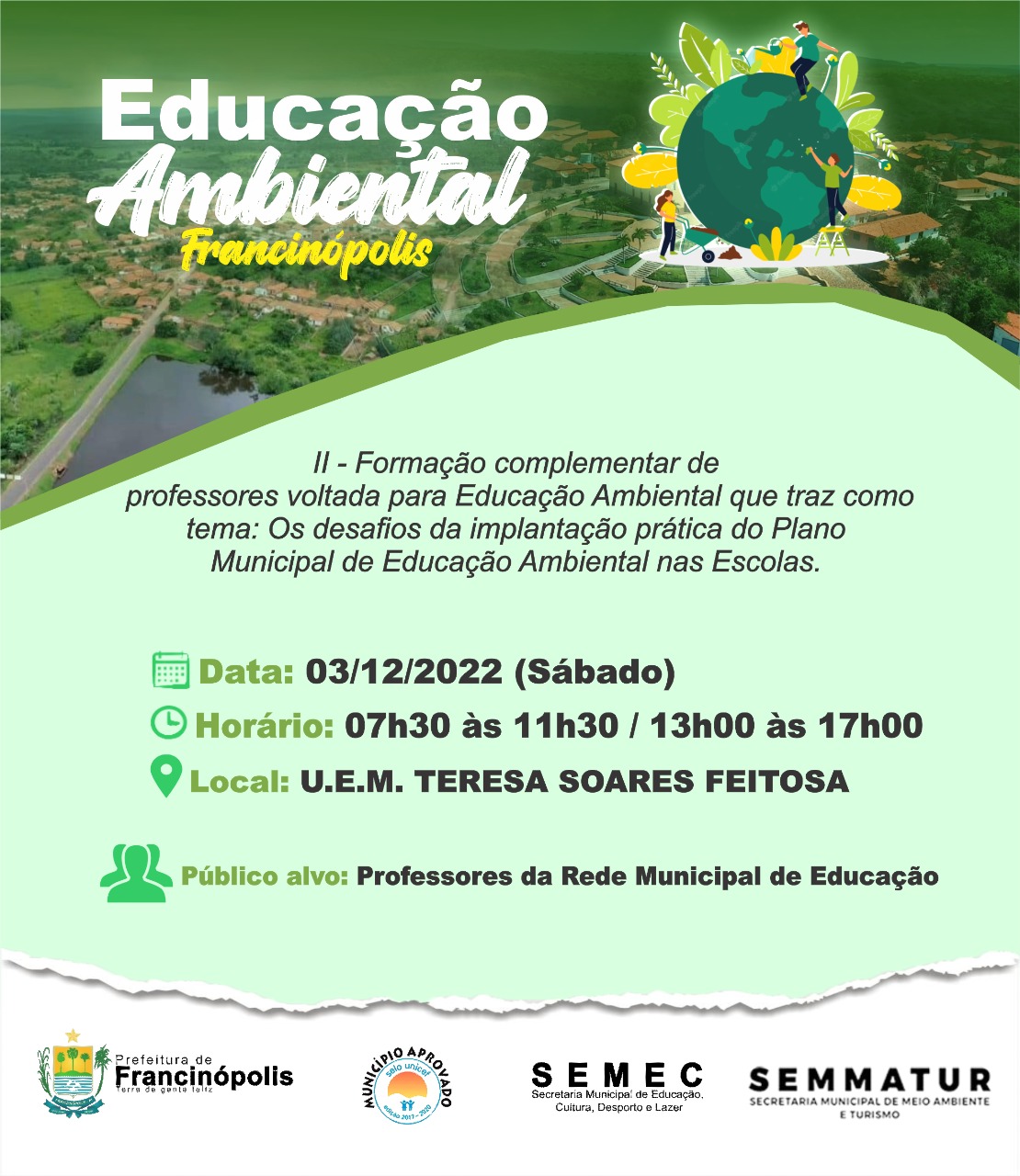 Imagem capa da notícia Semec realiza II Formação complementar sobre Educação Ambiental para professores da rede municipal de ensino em Francinópolis 