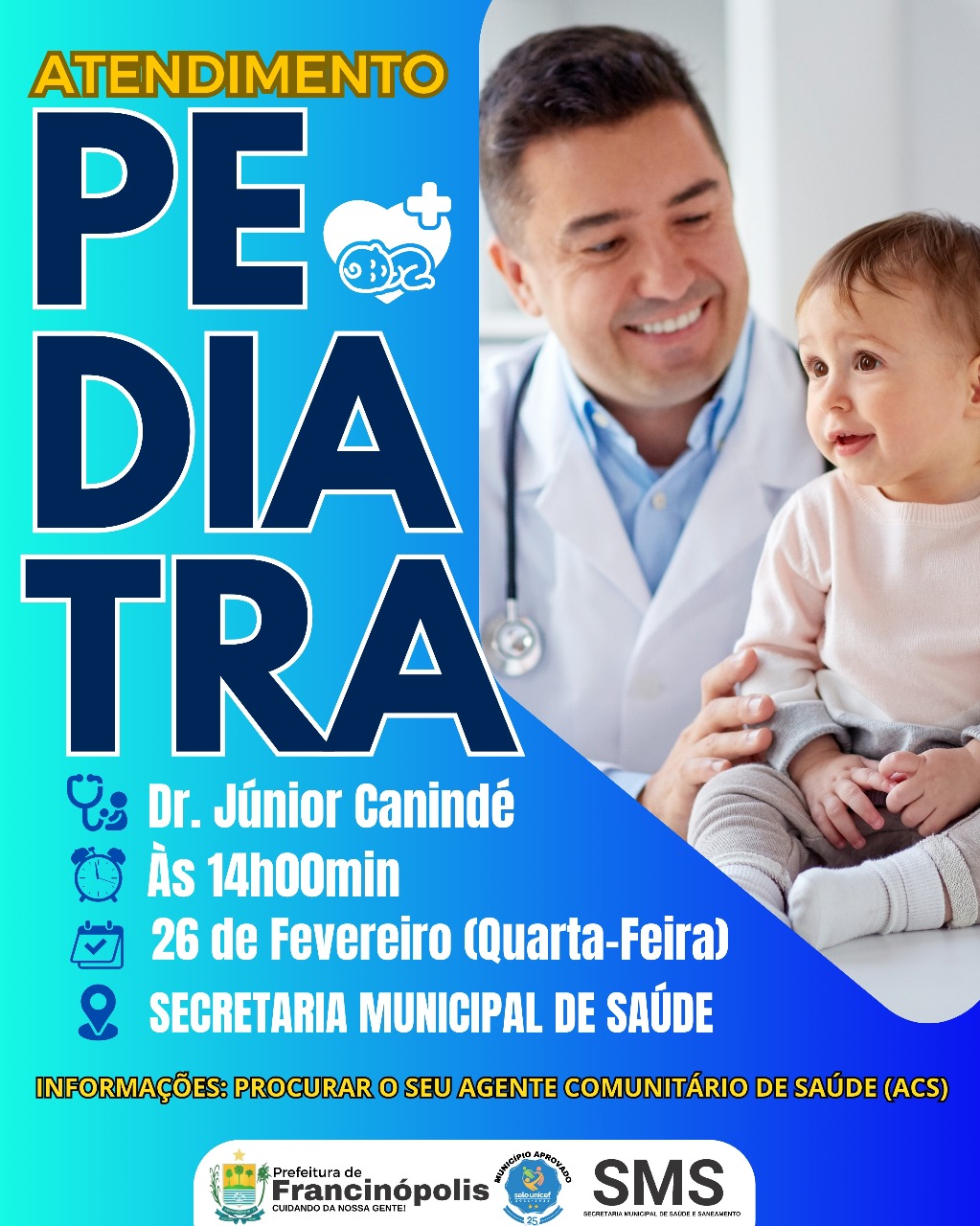 Imagem capa da notícia Secretaria Municipal de Saúde divulga data de atendimento com pediatra
