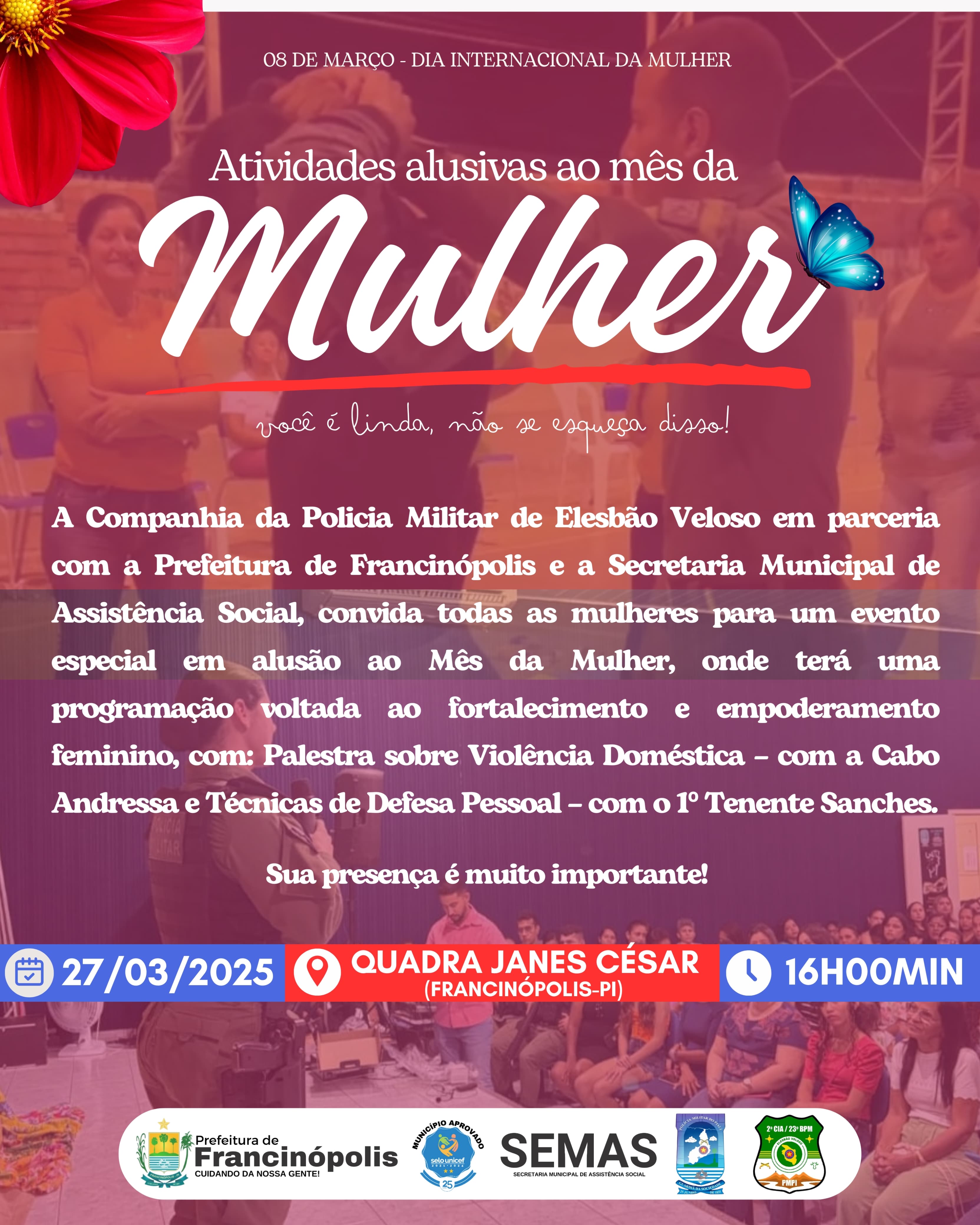 Imagem capa da notícia Secretaria de Assistência Social promove evento especial para as mulheres em alusão ao Mês da Mulher