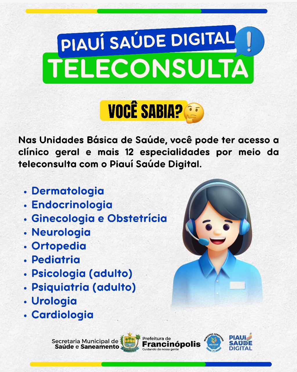 Imagem capa da notícia Piauí Saúde Digital: Francinópolis oferece consultas em 12 especialidades médicas por meio de teleconsulta nas UBS