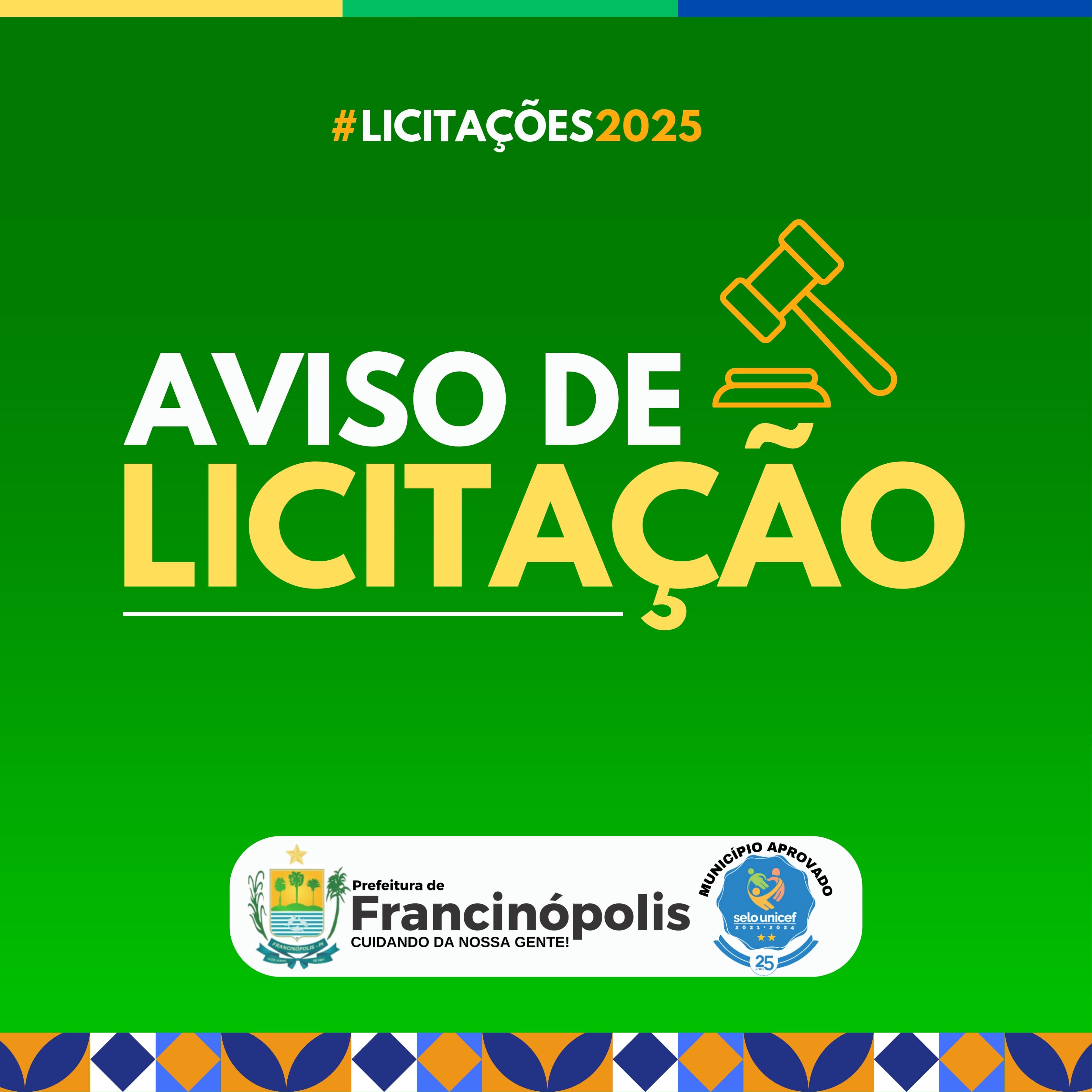 Imagem capa da notícia Aviso de licitação Pregão Eletrônico nº 08.2025- Registro de preços para aquisição de equipamentos e materiais hospitalares visando atender à demanda da Secretaria de Saúde do Município de Francinópolis – PI.